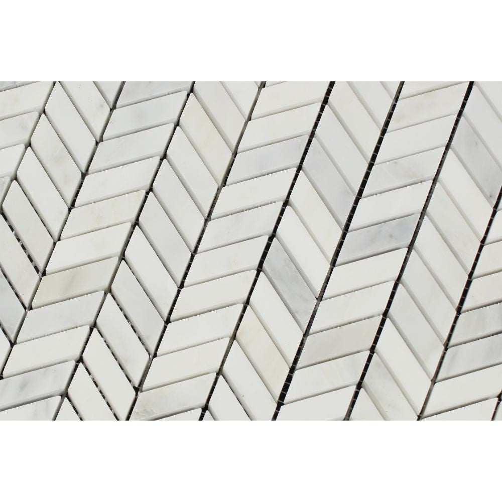 Oriental White Honed Marble Mini Chevron Mosaic Tile