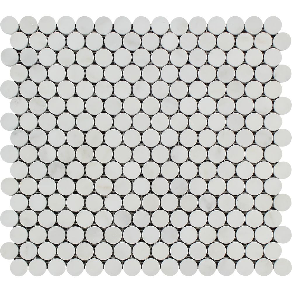 Oriental White Honed Marble Penny Round Mosaic Tile