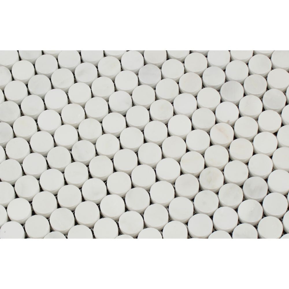 Oriental White Honed Marble Penny Round Mosaic Tile
