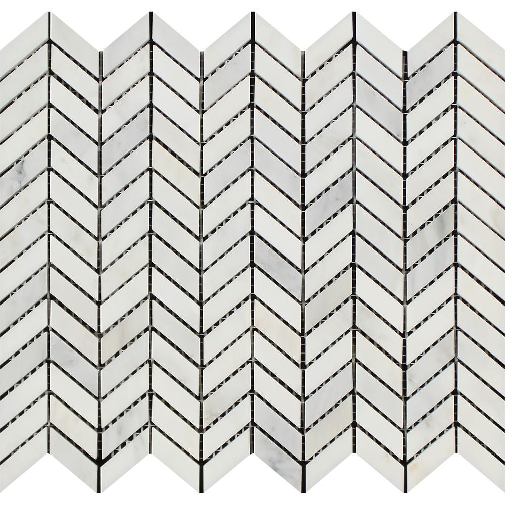 Oriental White Polished Marble Mini Chevron Mosaic Tile
