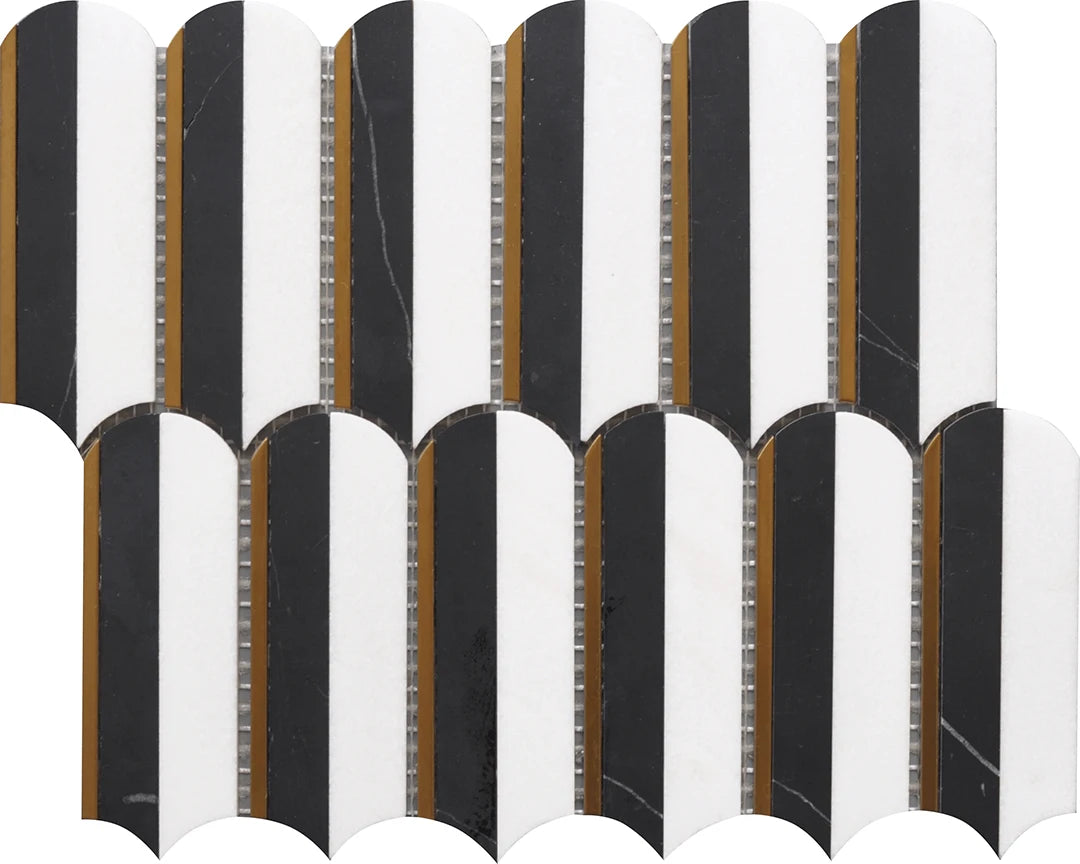 Rockart Oval Nero Marquina & Thassos Marble Mosaic Tile