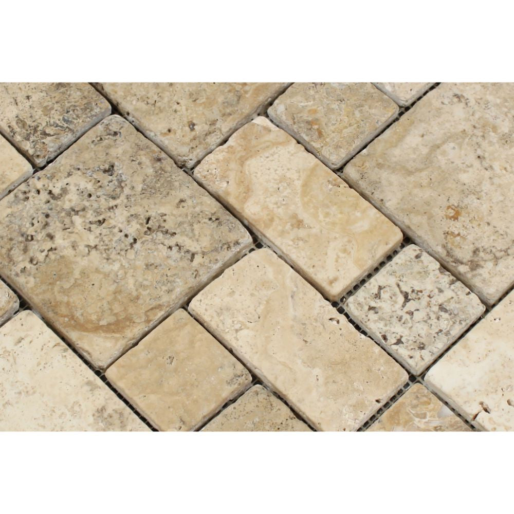 Philadelphia Tumbled Travertine Mini Pattern Mosaic Tile (Non-Interlocking)