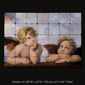 Cherubini by Raphael, stone mural shown on 28"W x 20"H (35 pcs of 4"x4" tumbled marble tiles)