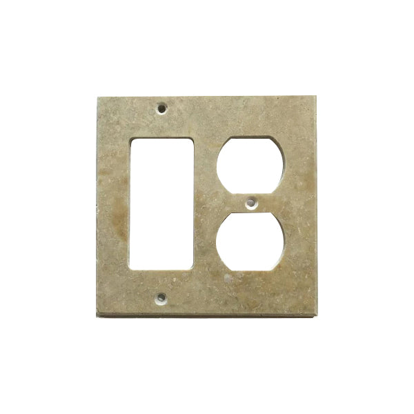 Light Walnut Travertine Rocker Duplex Switch Plate Cover / Wall Plate - Honed