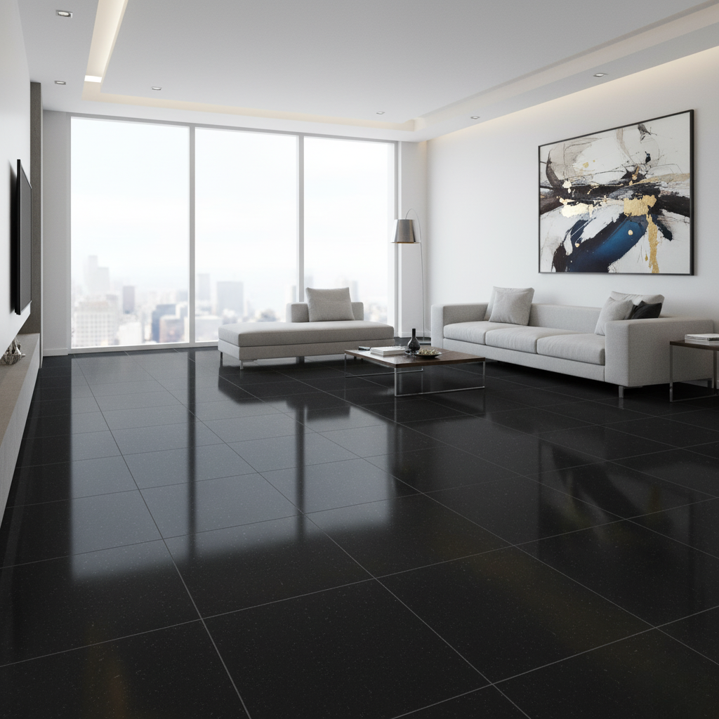 Bold Black Porcelain Tile – room scene