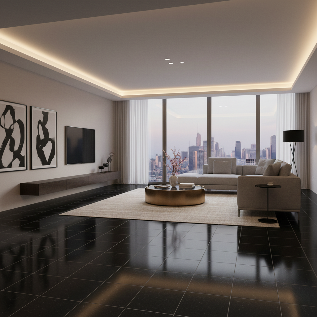 Bold Black Porcelain Tile – room scene