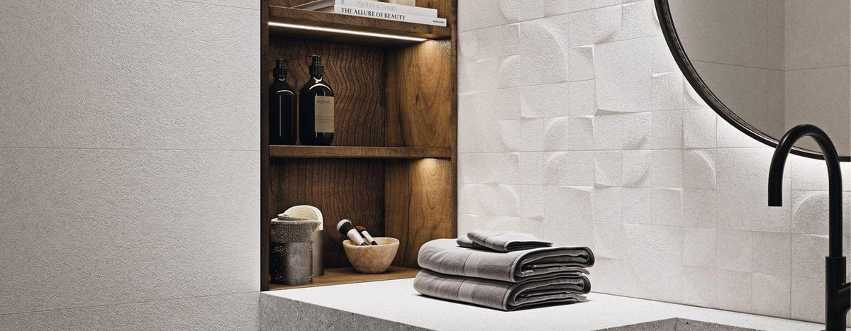 Kone Glacier White Ceramic Tile – room scene