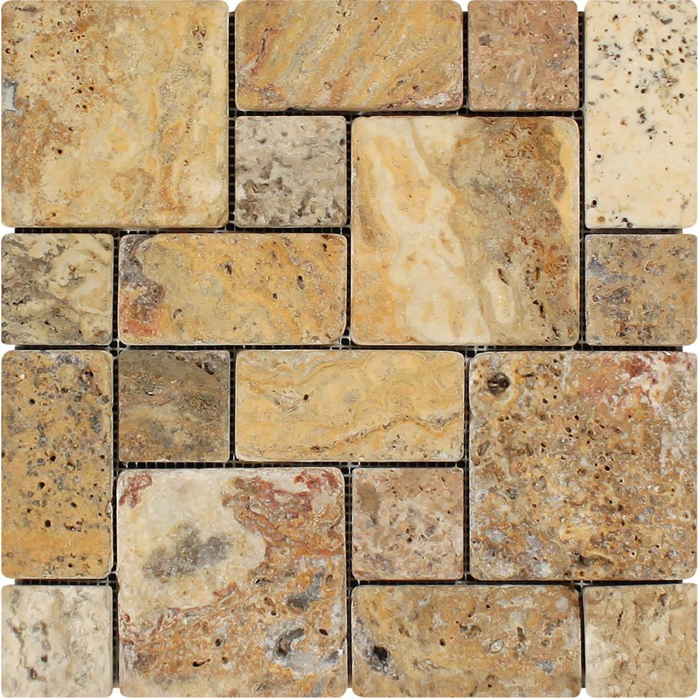 Scabos Tumbled Travertine Mini Pattern Mosaic Tile (Non-Interlocking)
