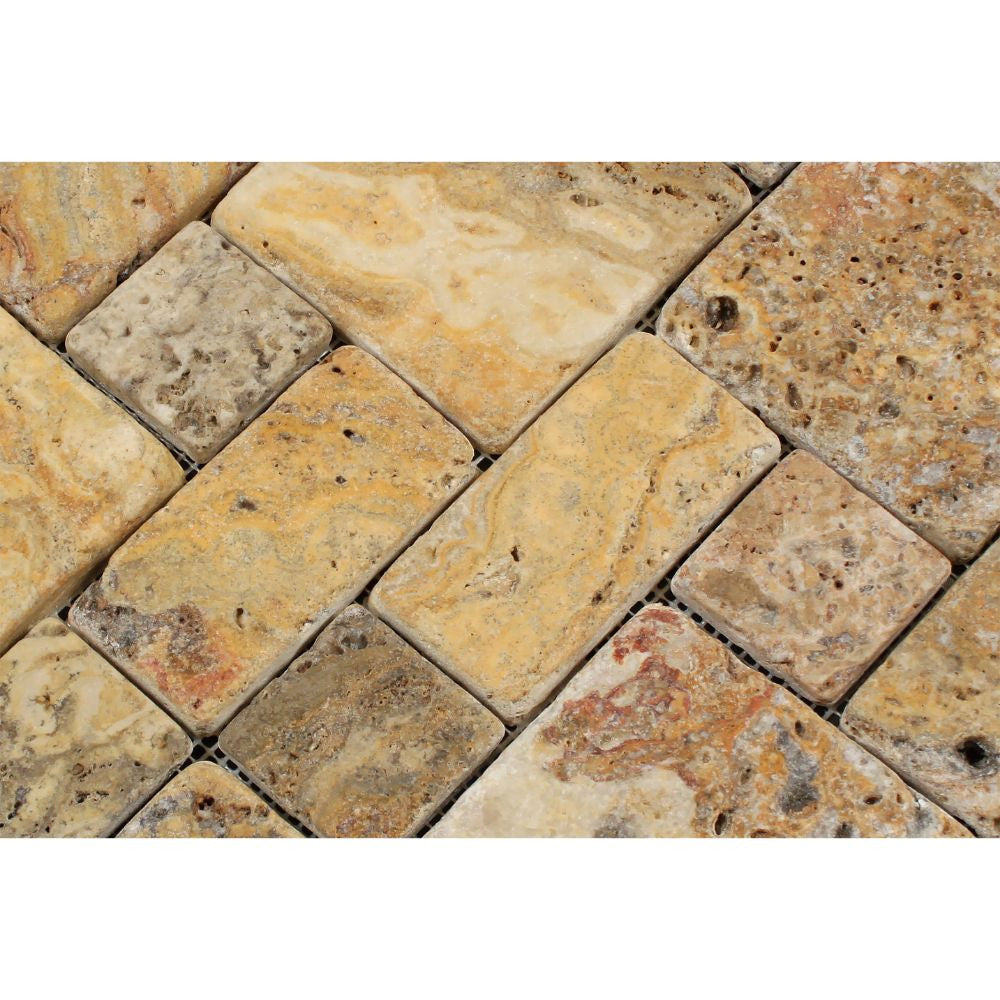 Scabos Tumbled Travertine Mini Pattern Mosaic Tile (Non-Interlocking)