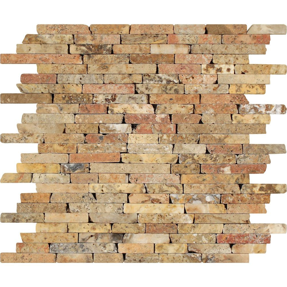 Scabos Tumbled Travertine Random Strip Mosaic Tile