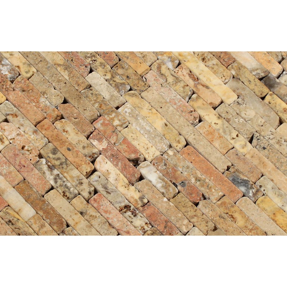 Scabos Tumbled Travertine Random Strip Mosaic Tile