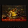 Fruit in a Bowl on a Red Cloth by Frans Snyders, stone mural shown on 36"W x 24"H (54 pcs of 4"x4" tumbled marble tiles)