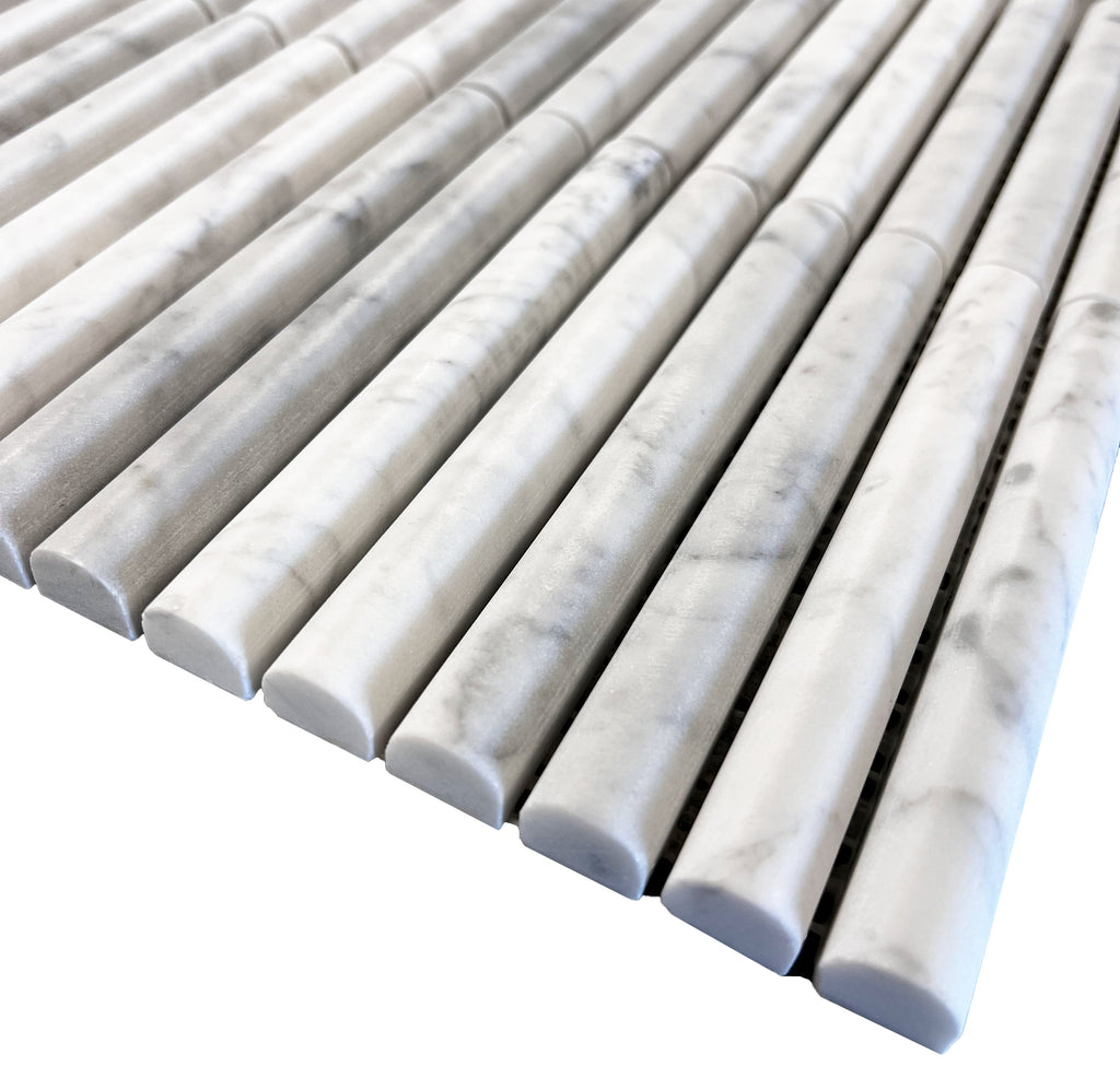 True Carrara Arc Marble Mosaic Tile – installed