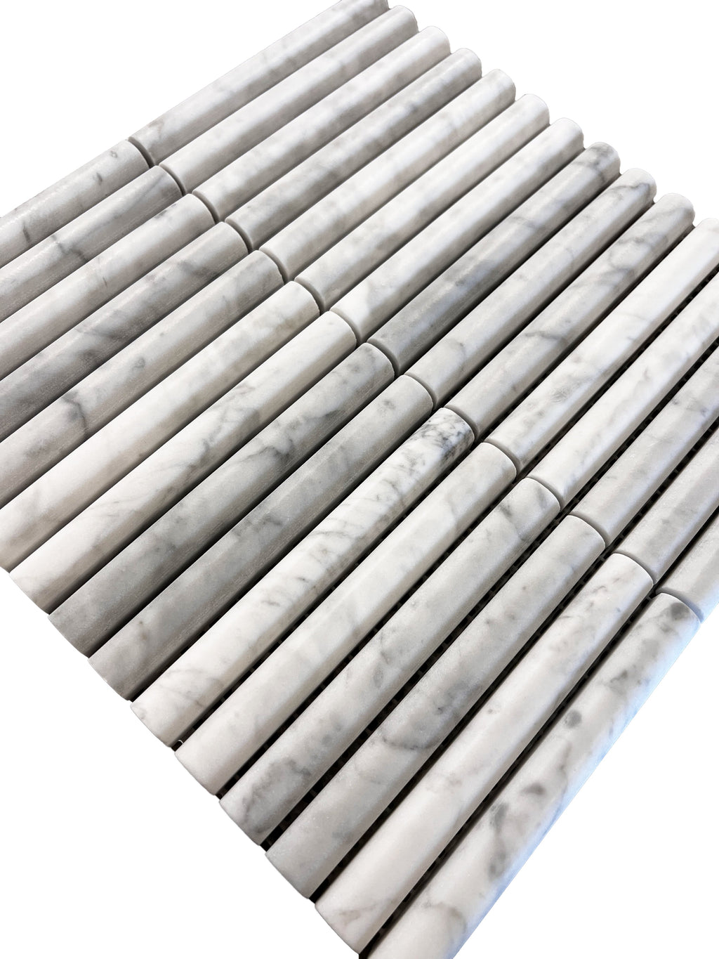 True Carrara Arc Marble Mosaic Tile – installed