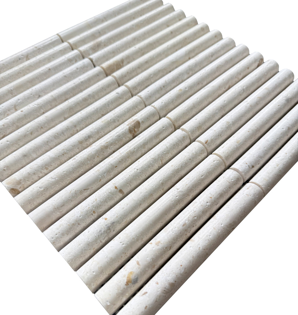True Golden Shell Beige Arc Marble Mosaic Tile – installed