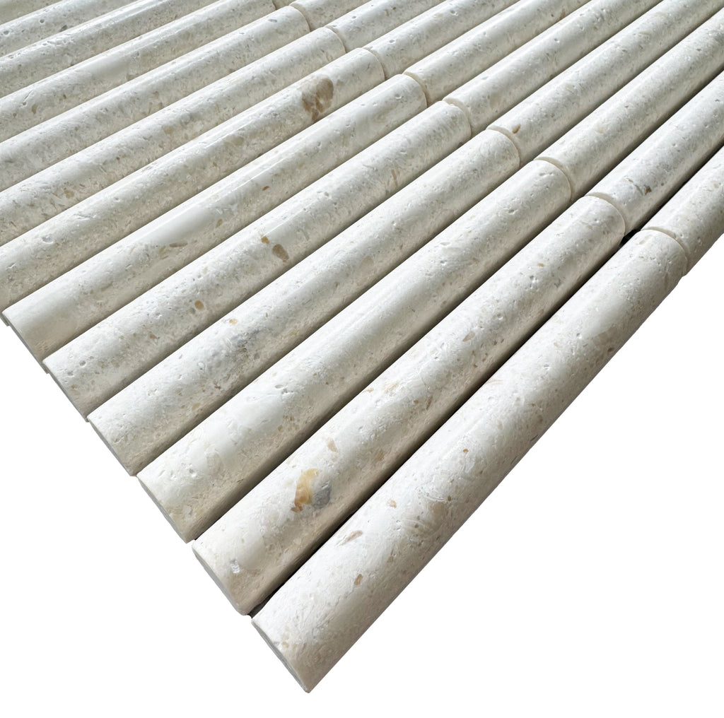 True Golden Shell Beige Arc Marble Mosaic Tile – installed