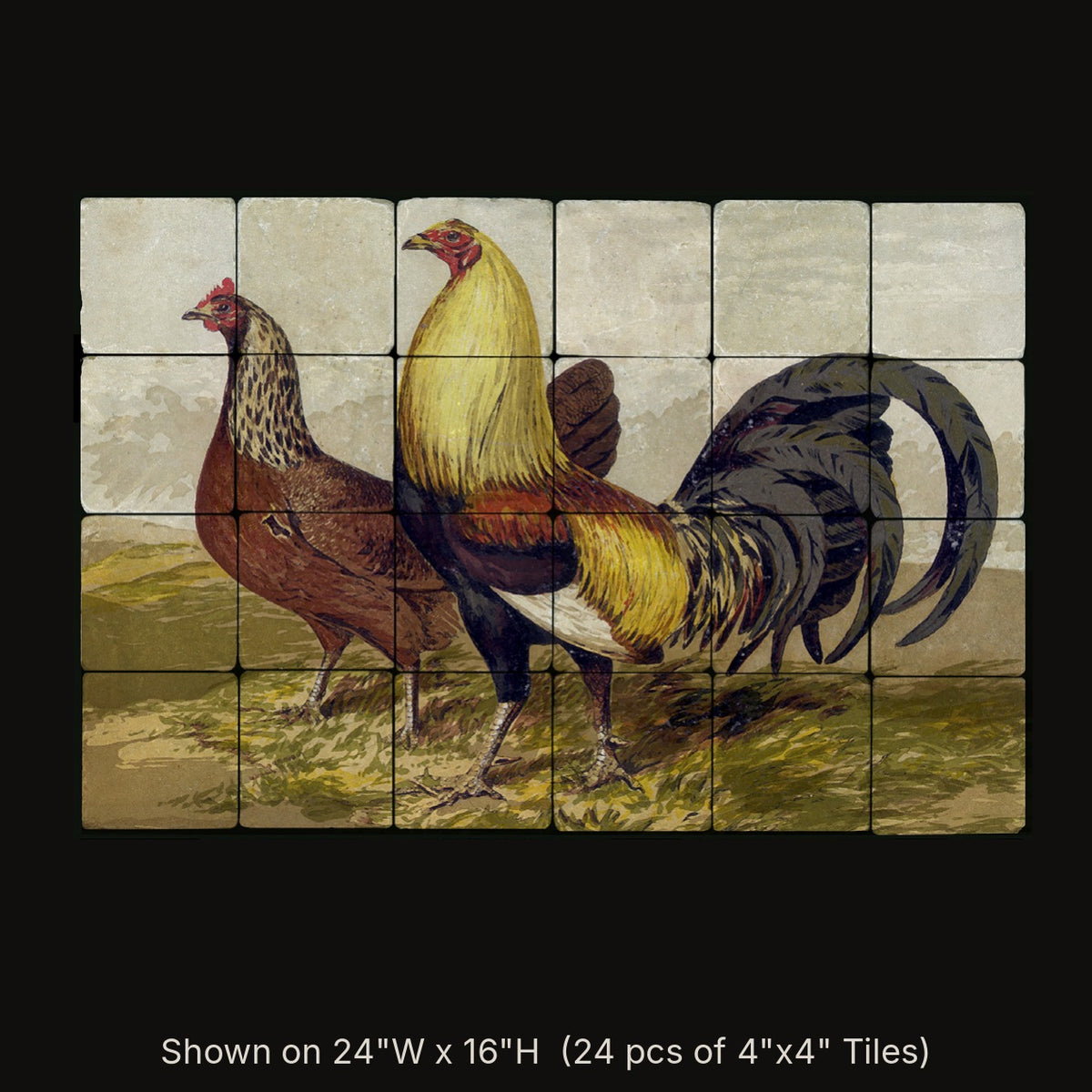 Duck Winged Game inspired by W. B. Tegetmeier, stone mural shown on 24"W x 16"H (24 pcs of 4"x4" tumbled marble tiles)