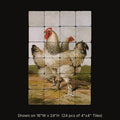 Light Brahmas inspired by W. B. Tegetmeier, stone mural shown on 16"W x 24"H (24 pcs of 4"x4" tumbled marble tiles)