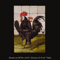 Spanish Cock and Hen inspired by W. B. Tegetmeier, stone mural shown on 16"W x 24"H (24 pcs of 4"x4" tumbled marble tiles)