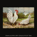 White Leghorns inspired by W. B. Tegetmeier, stone mural shown on 24"W x 16"H (24 pcs of 4"x4" tumbled marble tiles)