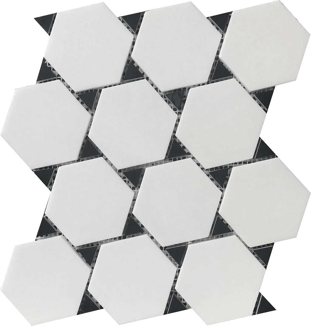 Rockart Thassos & Nero Marquina Dot Marble Mosaic Tile