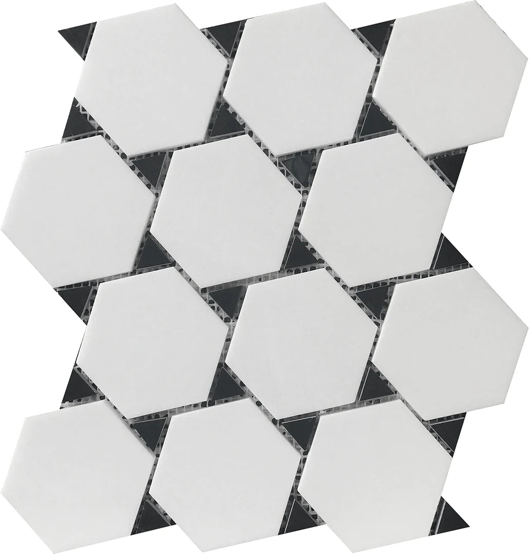 Rockart Thassos & Nero Marquina Dot Marble Mosaic Tile