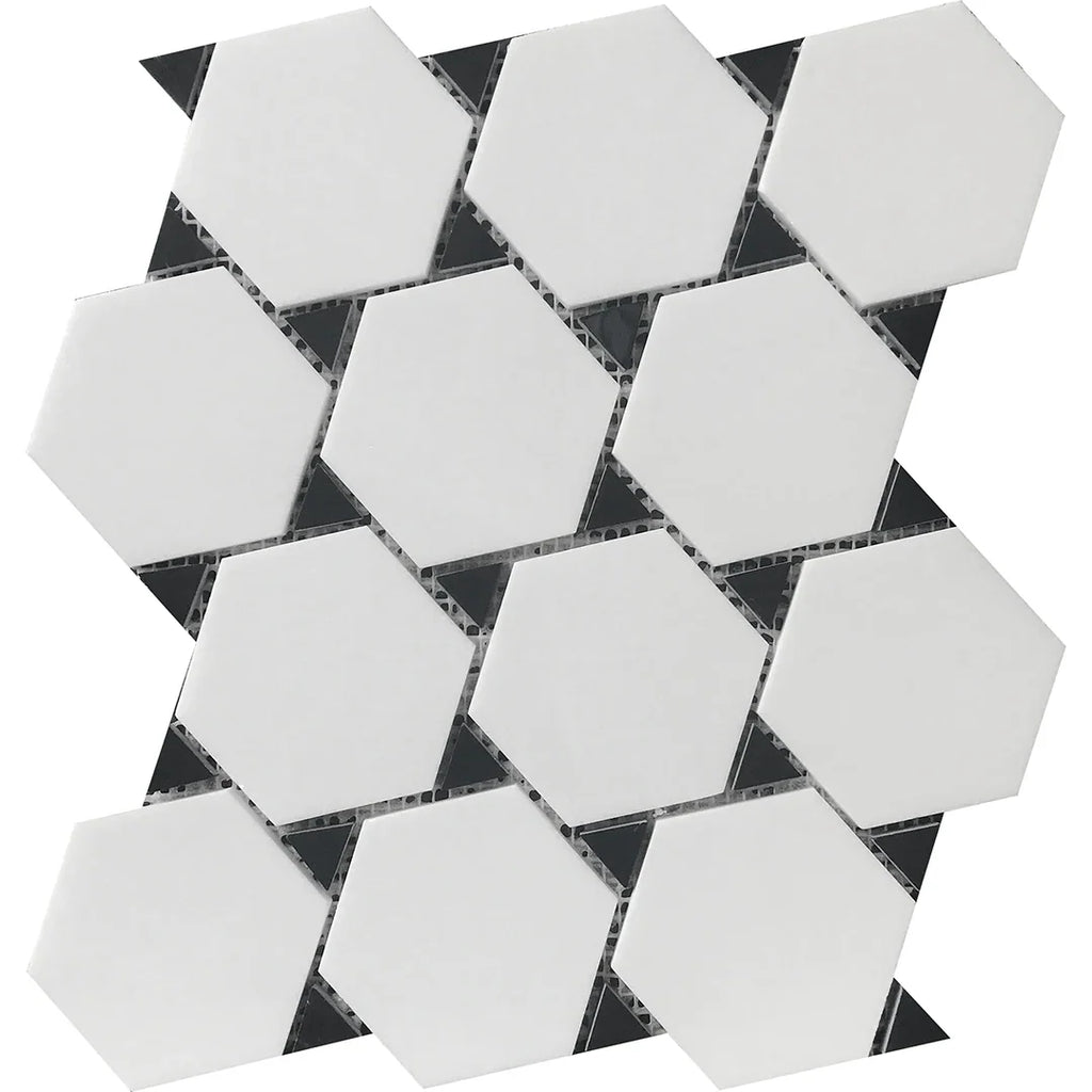 Rockart Thassos & Nero Marquina Dot Marble Mosaic Tile