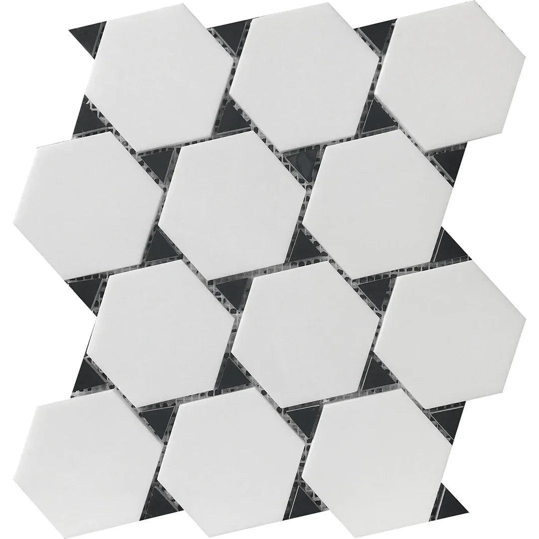 Rockart Thassos & Nero Marquina Dot Marble Mosaic Tile