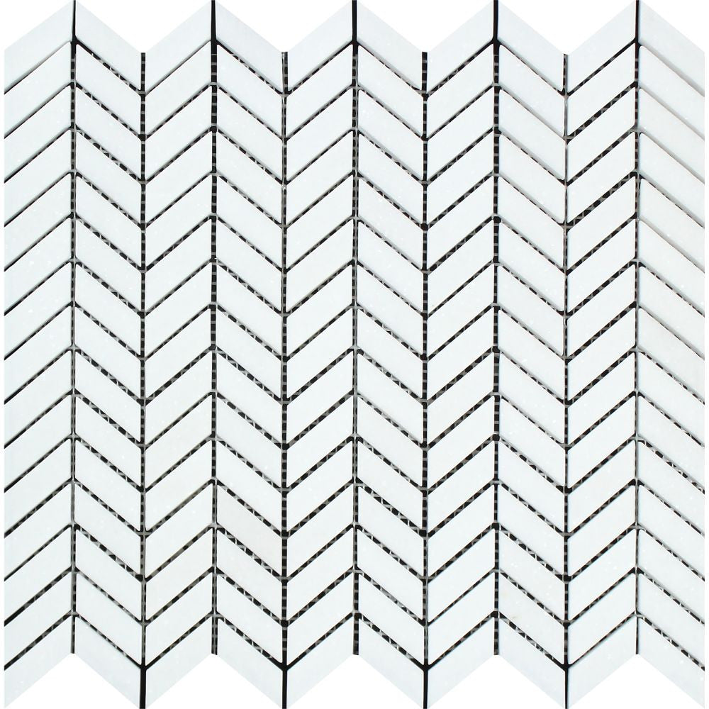 Thassos White Honed Marble Mini Chevron Mosaic Tile