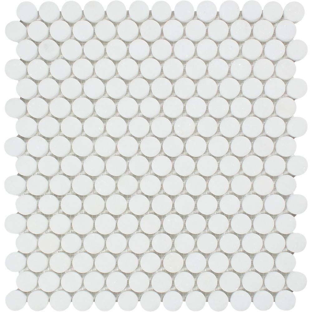Thassos White Polished Marble Penny Round Mosaic Tile