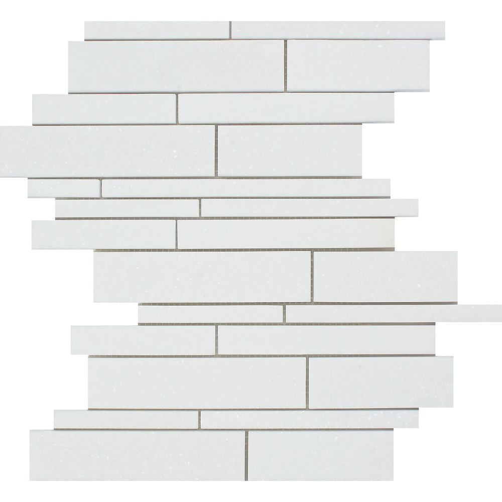 Thassos White Honed Marble Random Strip Mosaic Tile