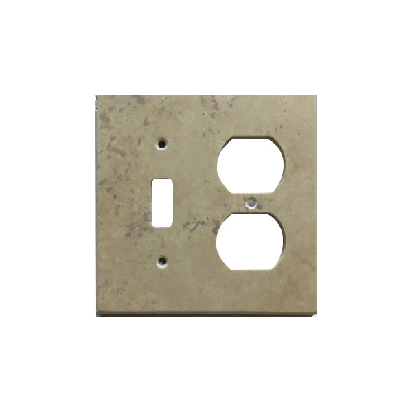 Light Walnut Travertine Toggle Duplex Switch Plate Cover / Wall Plate - Honed
