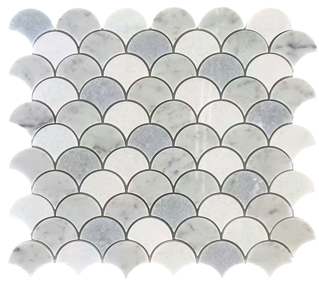 Rockart Blue Celeste & Carrara Fan Marble Mosaic Tile