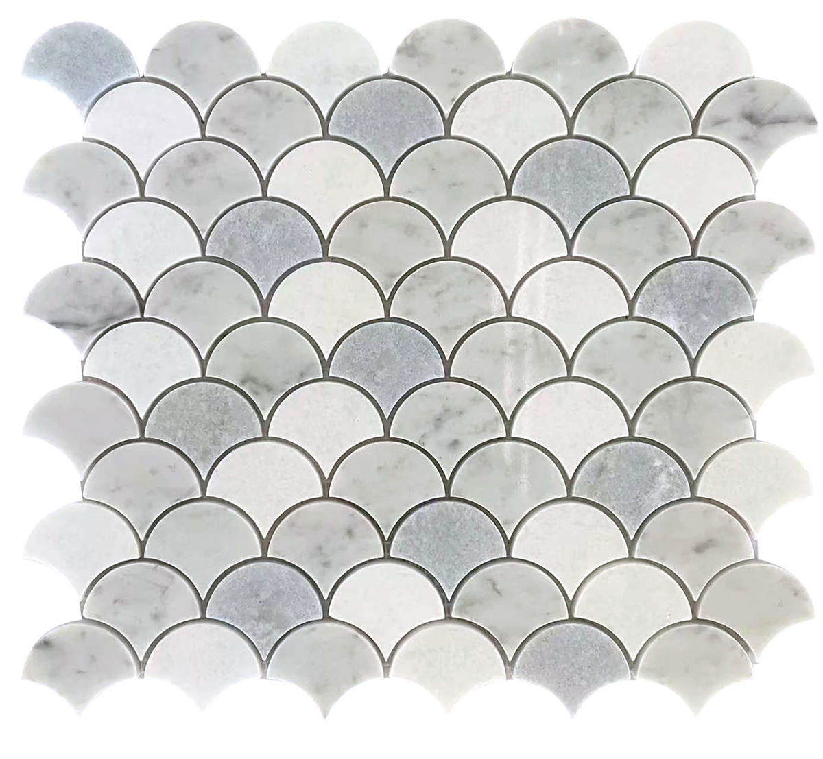 Rockart Blue Celeste & Carrara Fan Marble Mosaic Tile