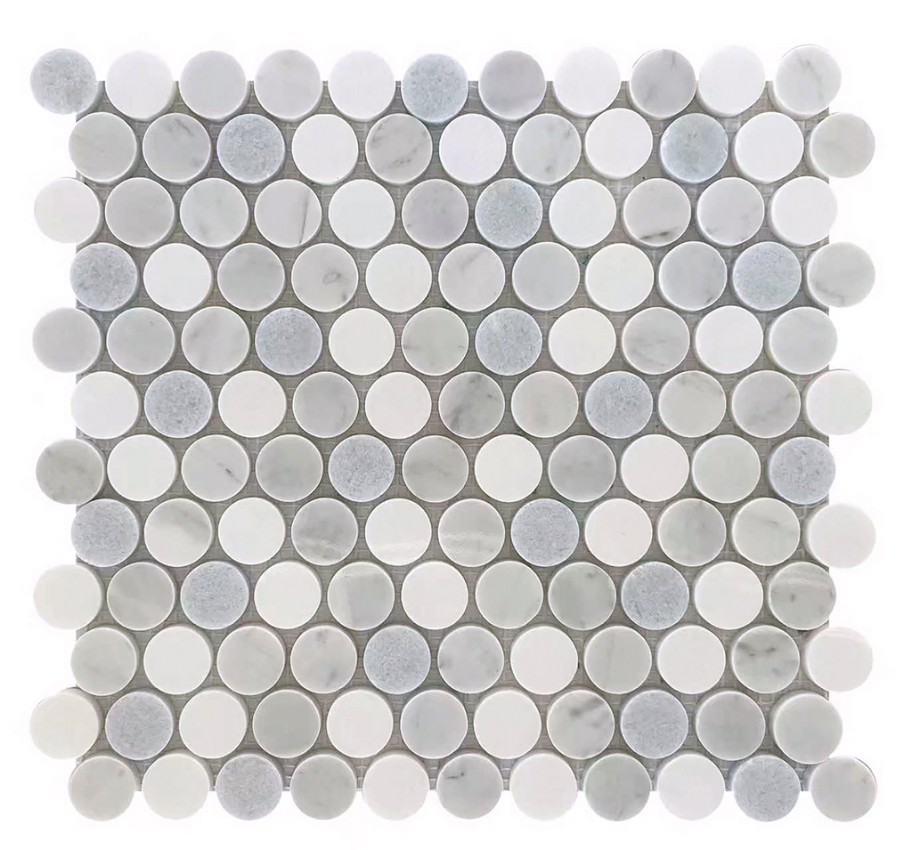 Rockart Blue Celeste & White Penny Round Marble Mosaic Tile
