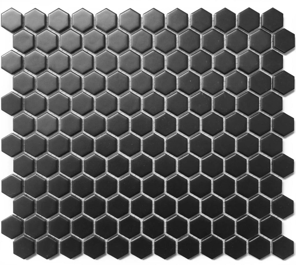 CC Mosaics Black 1x1 Hexagon Porcelain Mosaic Tile