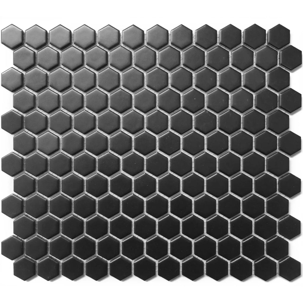 CC Mosaics Black 1x1 Hexagon Porcelain Mosaic Tile