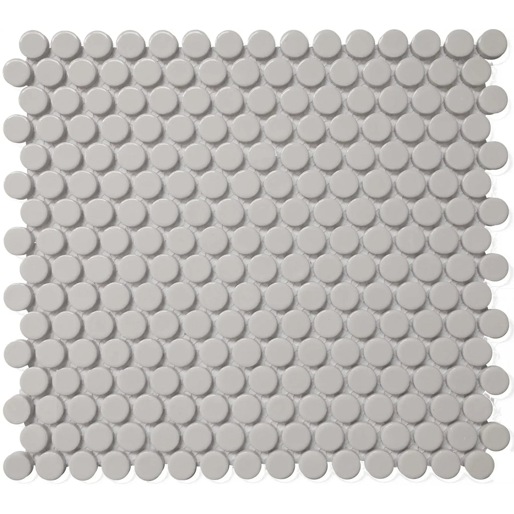 CC Mosaics Gray Bright Penny Round Porcelain Mosaic Tile