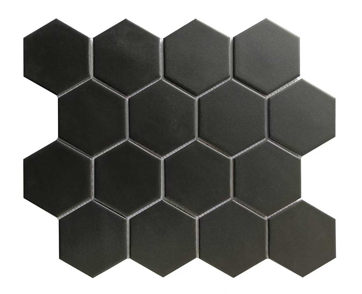 CC Mosaics Plus Black 3x3 Hexagon Porcelain Mosaic Tile