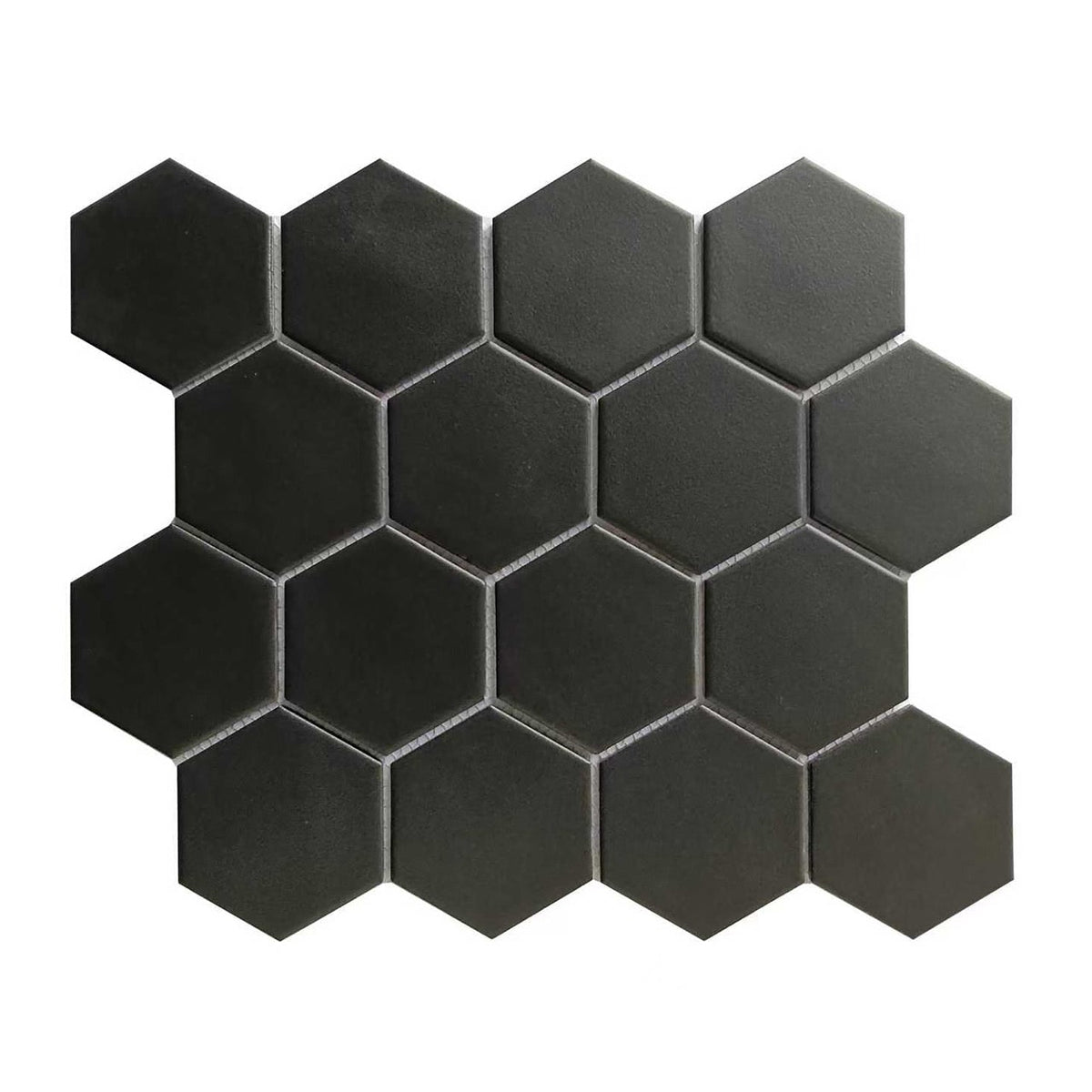 CC Mosaics Plus Black 3x3 Hexagon Porcelain Mosaic Tile