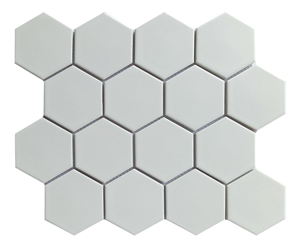CC Mosaics Plus White 3x3 Hexagon Porcelain Mosaic Tile