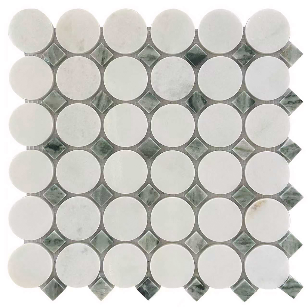 Rockart Green Marble & Thassos Circle Mosaic Tile