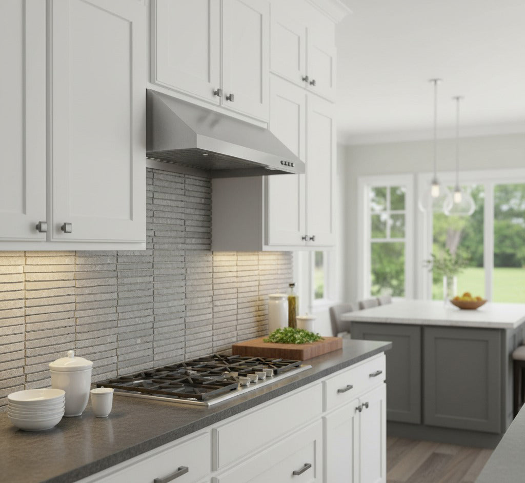 Vera Carrara Stacked Marble Mosaic Tile – installed