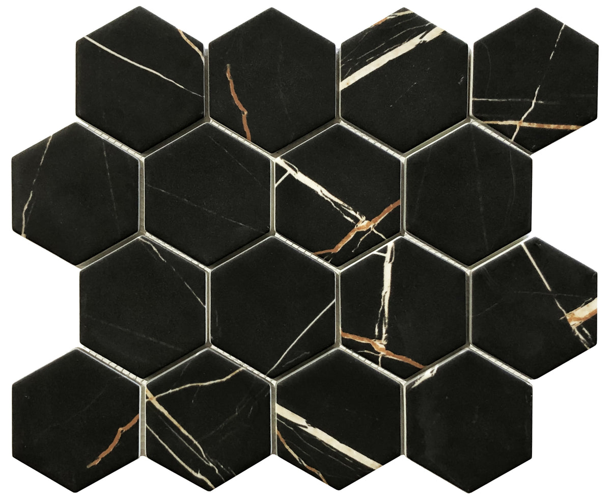 Verona Nero Marquina Recycled Glass Mosaic Tile