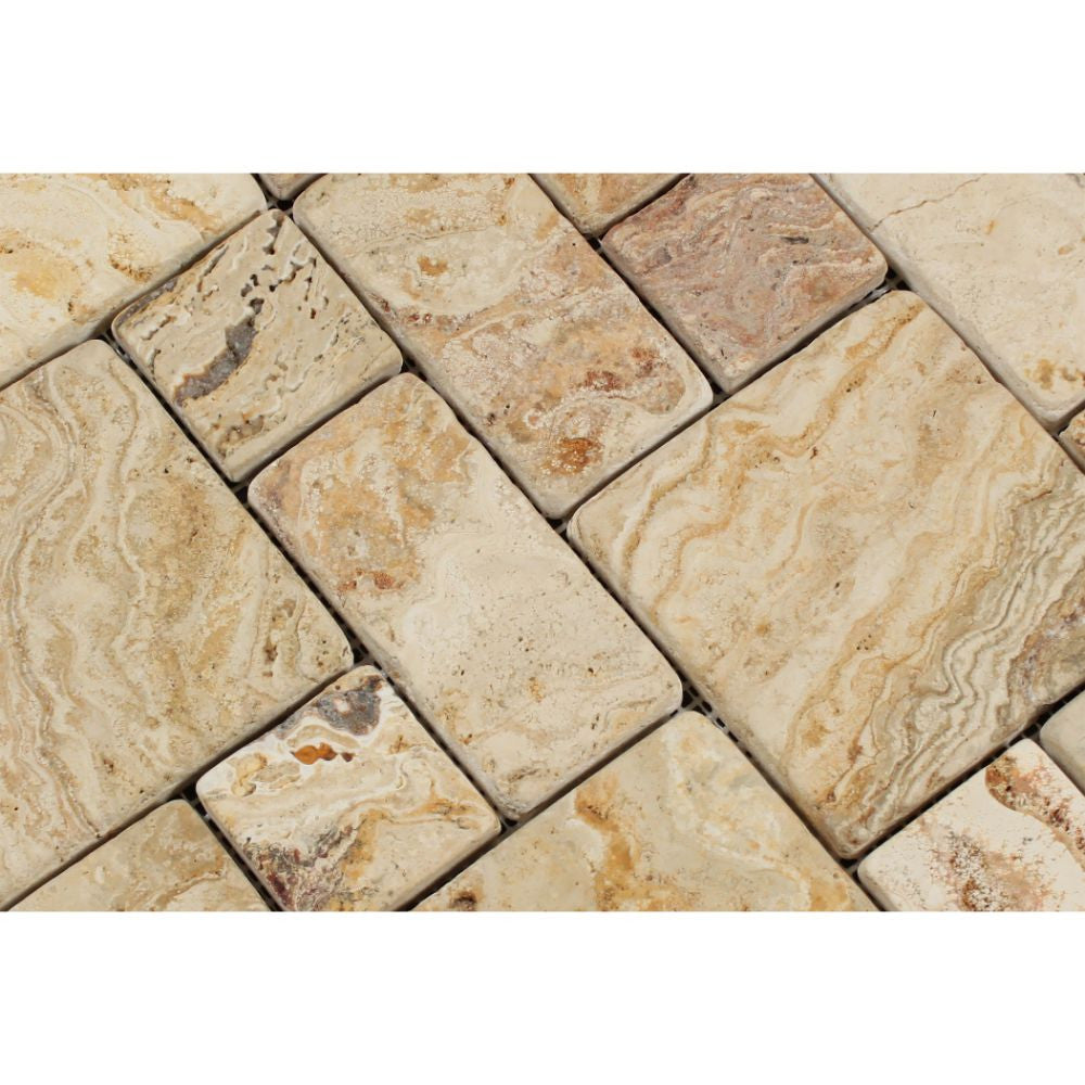 Valencia Tumbled Travertine Mini Pattern Mosaic Tile (Non-Interlocking)