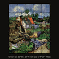 Houses at Auvers by Vincent van Gogh, stone mural shown on 20"W x 24"H (30 pcs of 4"x4" tumbled marble tiles)