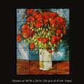 Poppies by Vincent van Gogh, stone mural shown on 16"W x 20"H (20 pcs of 4"x4" tumbled marble tiles)