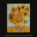 Sunflowers by Vincent van Gogh, stone mural shown on 16"W x 20"H (20 pcs of 4"x4" tumbled marble tiles)