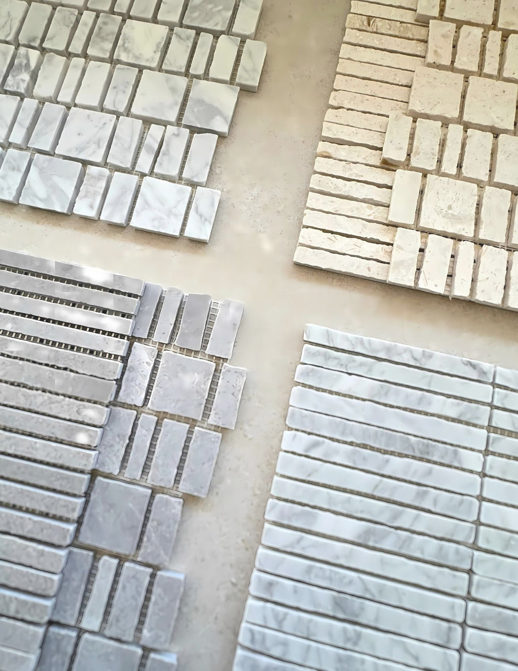 Vera Cinderella Grey Offset Marble Mosaic Tile – installed