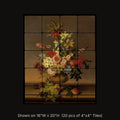 Still Life of various Flowers in a Vase with Bunches of Grapes & Peaches by Leopold von Stoll, stone mural shown on 16"W x 20"H (20 pcs of 4"x4" tumbled marble tiles)